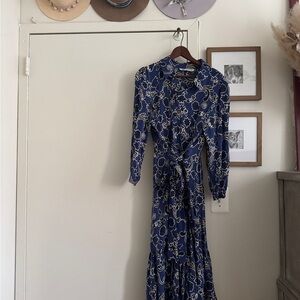 Zara Blue and Black Long Sleeve Dress